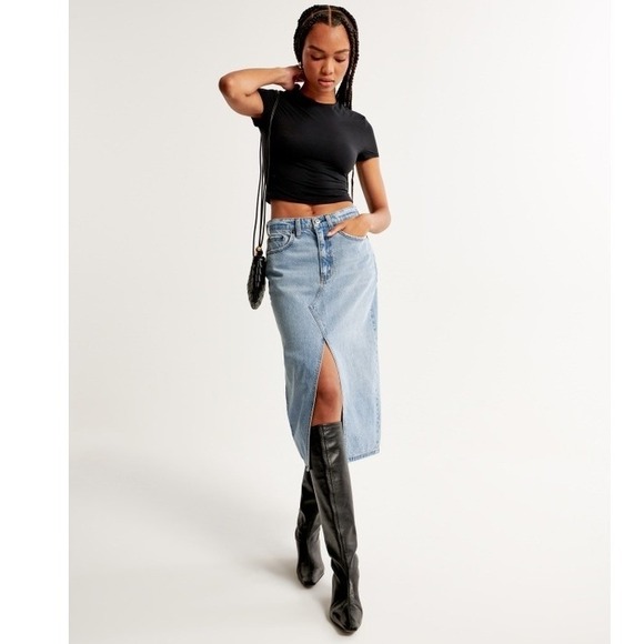 Abercrombie & Fitch Dresses & Skirts - Abercrombie & Fitch Western Rodeo Country Denim Midi Skirt Size 27 Light Wash